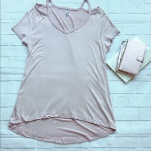 NWOT Dusty Pink Shoulder Cutout Tee